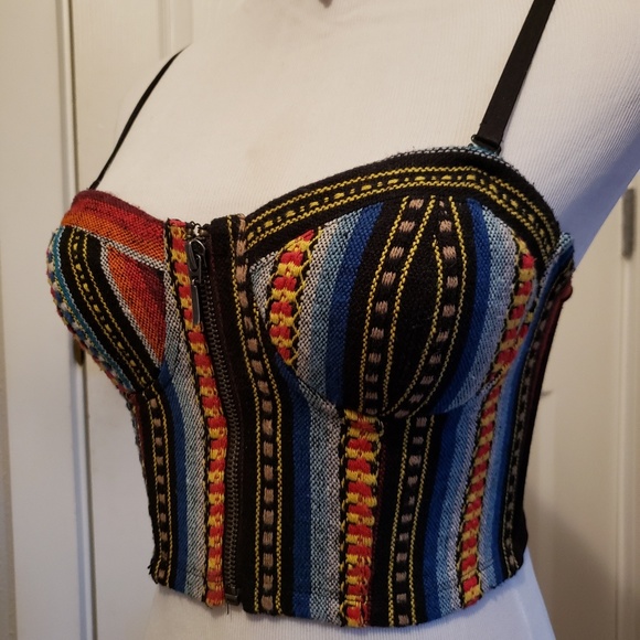 Tribal print sweetheart crop tank top S - Picture 2 of 3